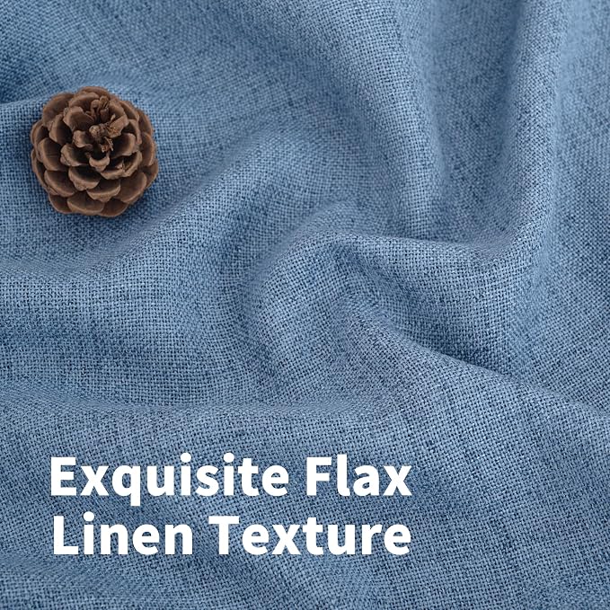 YoungsTex Denim Blue Linen Curtains 90 Inch Length for Living Room, Light Filtering Semi Sheer Window Drapes with Bronze Grommet Privacy for Office Bedroom, 52 x 90 Inch, 2 Panels