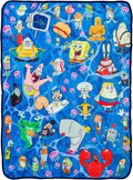 Silver Buffalo Spongebob Squarepants, Patrick, Throw Blanket, 45x60in | Squidward, Mr. Krabs, Sandy, Mermaid Man, Barnacle Boy, Flying Dutchman, Pearl, Bikini Bottom, Soft, Cozy, Fleece, 185 GSM