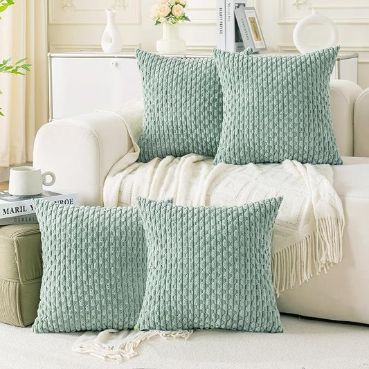 Set of 4 Aqua Decorative Throw Pillow Covers 20x20 Inch Corduroy Pillow Covers for Bed Couch Sofa Living Room Soft Square Cushion Cases