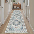 Madane Hallway Runner Rug 2x8 Washable Kitchen Rugs Non-Slip, Blue | Vintage Machine Washable Low-Pile Floor Carpet 8ft, Soft Ultra-Thin Throw Entry Foyer Mat for Entrance Laundry Living Room