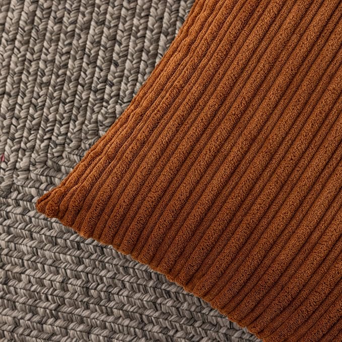 Kevin Textile Striped Corduroy 16”x16” Pillow Covers 2 Pack, Brown