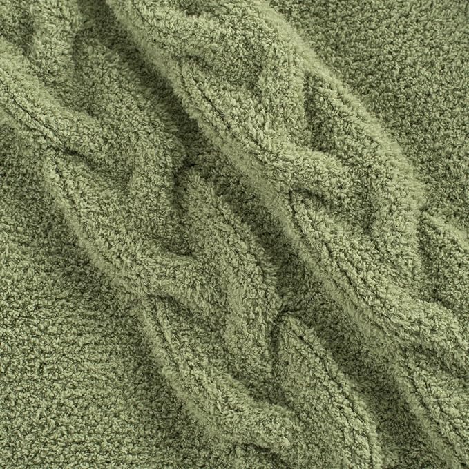 Chunky Knit Blanket Super Soft Cable Fluffy Microfiber Cozy Warm Winter Blankets for Couch Sofa Bed Twin Size 60"X80" Olive Green