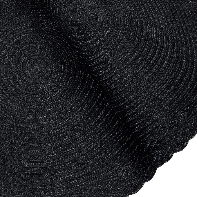 SHACOS Round Placemats Set of 4 Boho Braided Border 15 inch Circle Place Mats Washable Fabric Table Mats for Kitchen Dining Table, Black (Pack of 2)