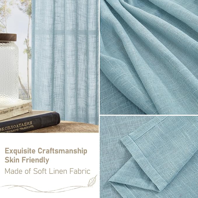 Stone Blue 72 inch Linen Textured Curtains for Living Room 2 Panels | Faux Linen Panels, Light Filtering, Semi Sheer, Rod Pocket Back Tab, Curtains for Bedroom, Farmhouse, 52 x 72 Inch