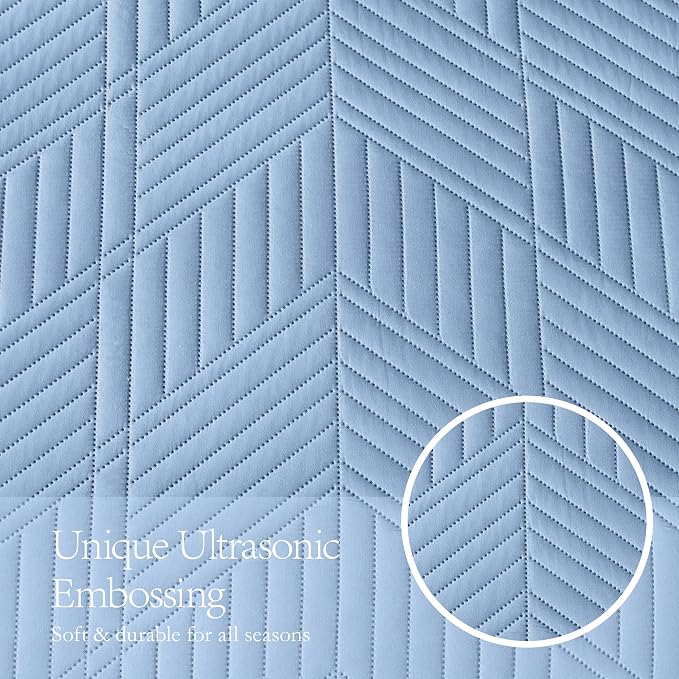 Davulos Queen Quilt Bedding Set,Bluish Grey Ultrasonic Full/Queen Quilt Set Reversible Microfiber Bedspread,Lightweight Soft Modern Geometric Coverlet Set for All Seasons(1 Quilt,2 Pillow Shams)