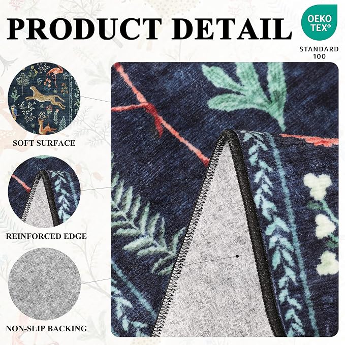 DUKINO 3x4 Rug, Washable Animal Area Rug for Entryway Non Slip, Navy Blue | Soft, Low Pile, Stain Resistant Indoor Carpet Runner for Entryway, Kitchen, Bedroom, Bathroom, Pet Friendly, Home Decor