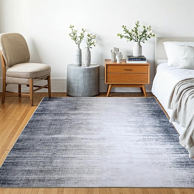 Machine Washable Area Rug, Soft & Durable, Non-Slip, Stain Resistant Rug for Bedroom, Living Room, Dining Room, High Traffic Areas, Eco- Friendly GRS Certified. (Grey/Soft White, 9' X 12')