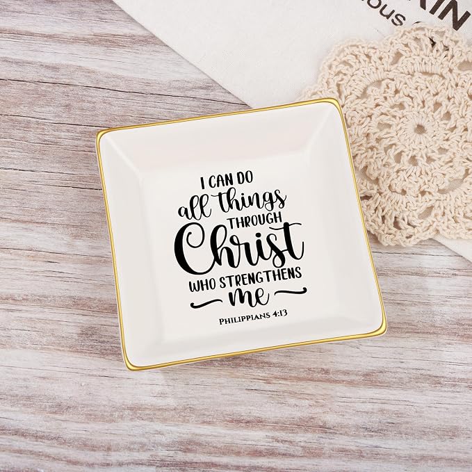 JoycuFF Inspirational Christian Gifts for Women Friends Faith Ring Dish