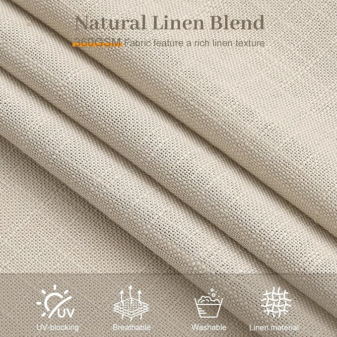 Birch Pinch Pleated Sheer Linen Blend Curtains 84 Inch for Living Room | Light Filtering Semi Sheer, Pinch Pleat, Hook Rings, Non See Through, Memory Shape, W40xL84, 2 Panels, Burlywood Birch