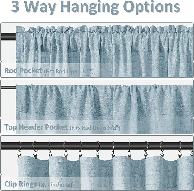 Light Blue Linen Curtains 96 Inches Long 2 Panel Set Rod Pocket Semi Sheer Dining Room Cozy Bedroom Decor Cotton Look Country Rustic Farmhouse Boho Curtains 52x96