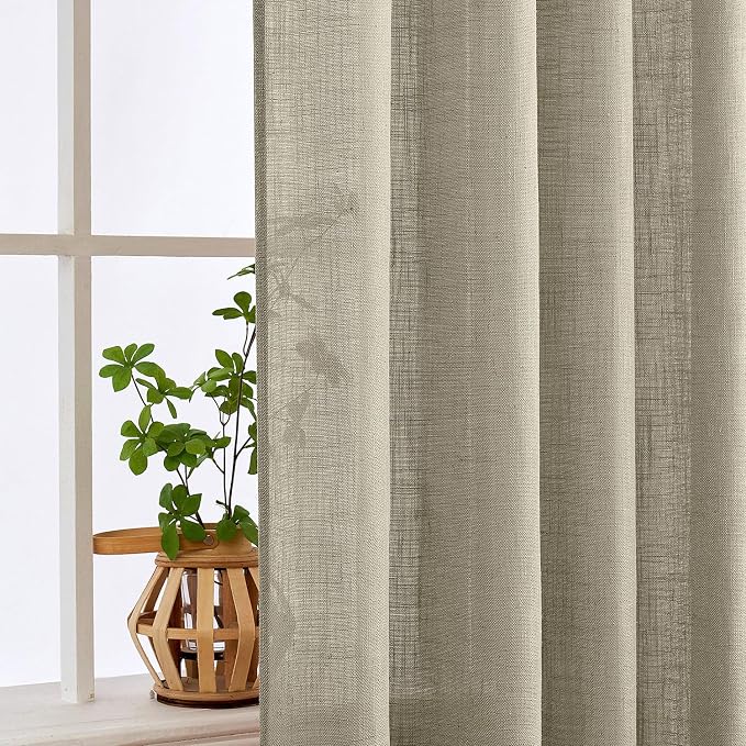 MIULEE Oatmeal Linen Curtains 52x108 Inch Long for Bedroom and Living Room | 2 Panels, Soft Thick Linen Textured Natural Window Drapes, Semi Sheer Light Filtering, Back Tab Rod Pocket, Burlap Look Decor
