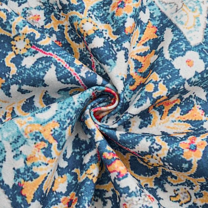 Set of 4 Vintage Blue Floral Throw Pillow Covers 18x18 Inch, Boho Medallion Decorative Pillow Cases Soft Cushion Covers for Couch Bed Living Room Spring Summer Decor
