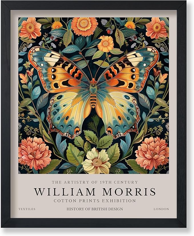 Poster Master Butterfly Print - William Morris Poster - Botanical Art - Floral Exhibition Wall Design - Flower & Animal Art - Aesthetic Office or Bedroom Wall Decor - 8x10 UNFRAMED Wall Piece