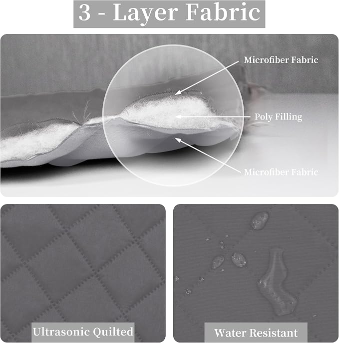 Easy-Going Reversible Quilt Set King, Bedspread with 2 Shams | Gray/Light Gray, Lightweight Microfiber Bed Comforter, 1 Quilt + 2 Pillow Shams, All-Season Coverlets for Bedroom