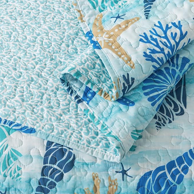 NEWLAKE Quilt Bedspread Sets - West Coastal Pattern Reversible Coverlet Set, King Size