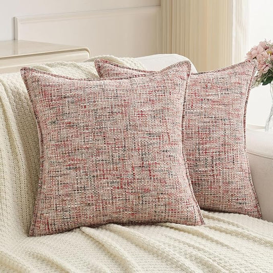 FUTEI Pack of 2 Chenille Tweed Vintage Throw Pillow Covers 24x24 Inch Soft Decorative Euro Pillow Shams Modern Farmhouse Accent for Couch Bed Living Room, Blush