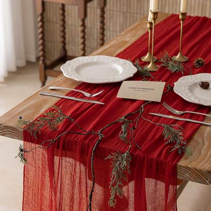 Red Cheesecloth Table Runner 120 Inches for Party Home Decorations | For Wedding Baby Shower Bridal Shower Birthday Engagement Party 10FT Rustic Boho Home Decor
