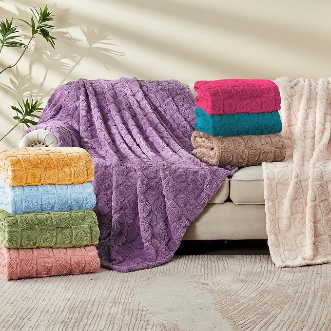 FY FIBER HOUSE Throw Blankets with Heart Checkered,Soft Warm Blankets for Lover Mom Father Gifts,Washable Lightweight Fuzzy Blanket for Couch Sofa Bed Office All Season(Hot Pink,50"x60"