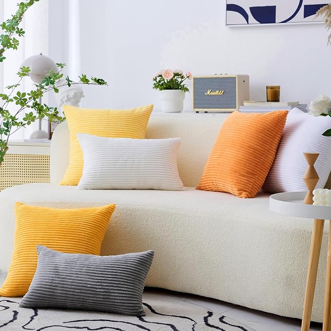 Home Brilliant Burnt Orange Pillow Covers 18x18 Striped Corduroy Throw Pillow Cover Set of 2 Decorative Couch Fall Rust Pillow Covers for Thanksgiving, 18 x 18 inch, Orange