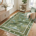 Washable Area Rug 5x7 Green Animal Print Rugs for Nursery Non Slip Stain Resistant Forest Fairy Tale Throw Carpet Low Pile Whimsical Safari Area Rugs for Entryway Girls Bedroom Dining Room, Green