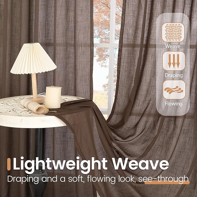 BGment Brown Linen Curtains 72 Inches Long for Living Room, Window Drapes Rustic Textured Semi Sheer for Farmhouse Beroom Dining Room Decor Rod Pocket Lightweight, 2 Panels Set, Each 52 Inch Wide