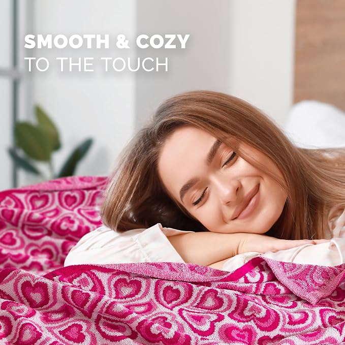Elegant Comfort Premium Valentine's Day Throw Blanket - Ultra Soft and Lightweight, Luxury Knitted Breathable Love Pink Hearts Warm and Cozy Valentine Decor Blankets, 50 x 70 Inch, Wild Hearts