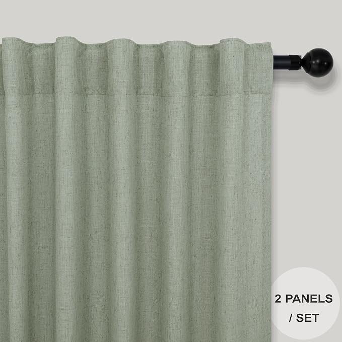 Sage Green Curtains 84 Inch Length for Living Room 2 Panels Back Tab Rod Pocket Drapes Light Filtering Sheer Linen Cotton Textured Light Green Curtain for Bedroom Rustic Boho Farmhouse Decor 7 FT Long