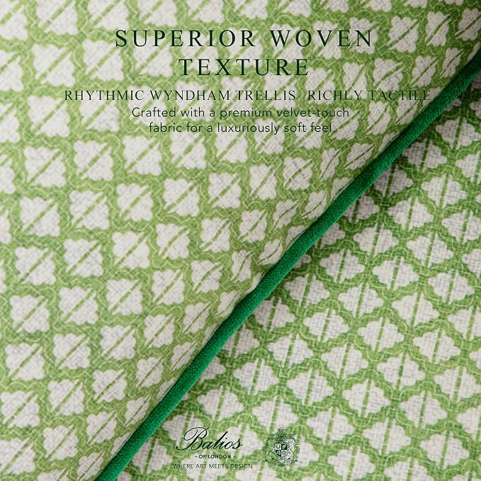 Balios Velvet Pillow Covers Set of 2, Decorative Cushion Covers for Sofa Couch, Hidden Zip, Covers Only, London Design – 18" x 18" (45 x 45 cm), Wyndham Trellis in Sage Green