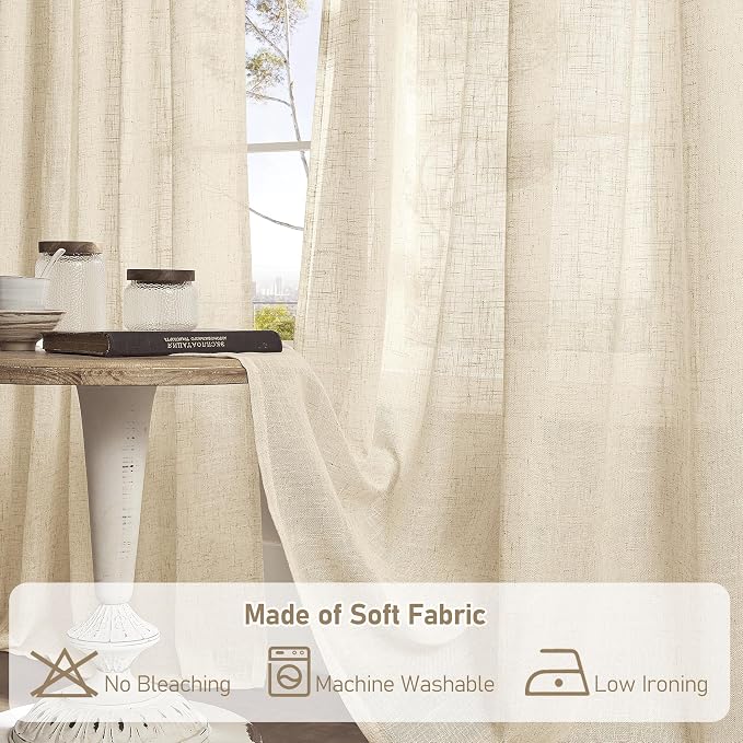 Semi Sheer Linen Curtains 78 Inch Length for Living Room 2 Panels | Light Filtering Panels, Neutral, Curtains for Bedroom, Farmhouse, Boho, Bronze Grommet, Window Drapes, 52 x 78 Inch, Linen