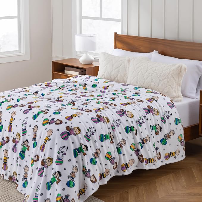 Berkshire Peanuts® VelvetLoft® Cute Character Snoopy Plush Throw Blanket,Easter Gang 2025 White,Throw 55 in x 70 in (Official Peanuts® Product)