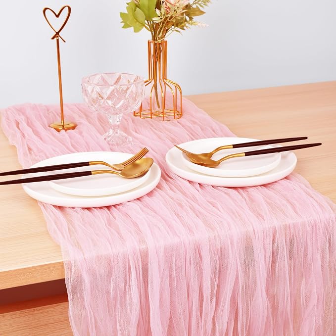 Pink Cheesecloth Table Runner Cheese Cloth Wedding Birthday Party Decor | 10Ft Rustic Boho Gauze Farmhouse Bridal Baby Shower Holiday Dining Tea Party Home Table Decorations Blushing Pink 10 Pack