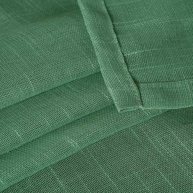 YoungsTex Green Linen Semi Sheer Curtains 72 Inch Length - Light Filtering Drapes with Back Tab Rod Pocket Lightweight for Living Room Window, 2 Panels, 52 X 72 Inch
