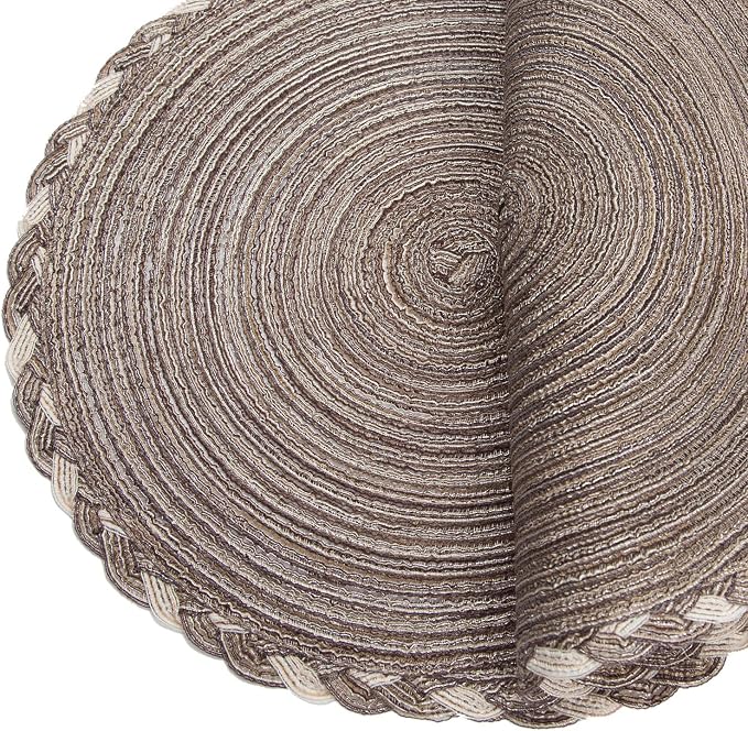 SHACOS Round Placemats Set of 6 Braided Glitter Round Table Placemats 15 inch for Wedding Holiday Party (Multicolor - Light Coffee, 6)