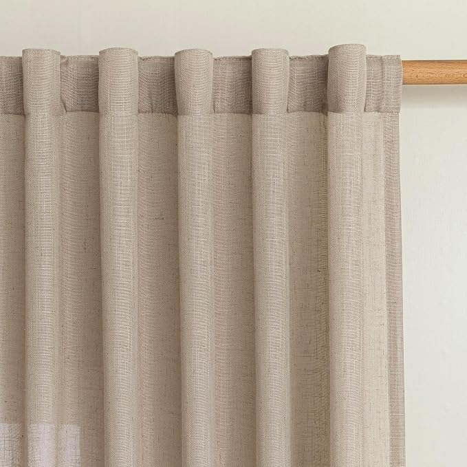 MYSKY HOME Taupe Sheer Curtains 63 inch Length Semi Sheer Curtains for Bedroom Light Filtering Short Window Treatment Privacy Protect Boho Farmhouse Soft Drapes Set, Back Tab, 50" Wide, 2 Pieces