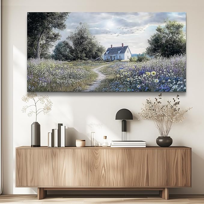 KELIYUAN Large Wall Decor Canvas Painting Wall Art For Bedroom Living Room Decoration Retro Pastoral Flower Sea Landscape Painting Art Print Picture Room For Farmhouse Room Home Decor 30x60 In