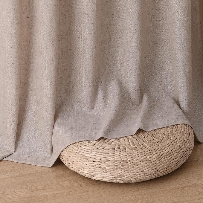 Oatmeal Linen Curtains 90 Inch Length for Living Room Bedroom 2 Panels Set Rod Pocket Light Filtering Semi Sheer Window Curtains 52 Inch Width Boho Farmhouse Linen Drapes, W52xL90