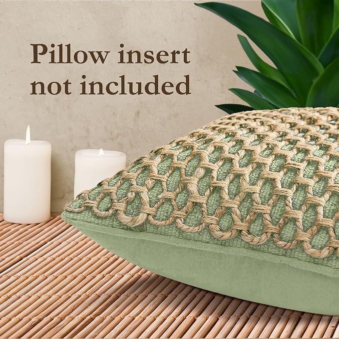 Boho Living Jada Premium Woven Design, Decorative Throw, Living Room Décor, (1) 12" x 20" Pillow Cover, Sage Green