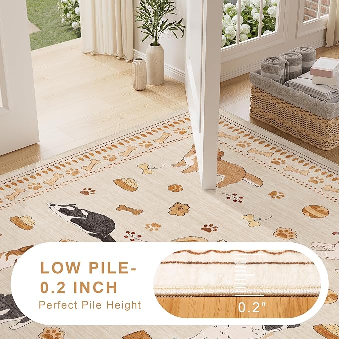 DUKINO 2x4 Rug Runner, Washable Dog Bathroom Rug Soft Non Slip Beige Yellow | Low Pile, Non-Shedding, Stain Resistant, Indoor Animal Carpet Runner for Kitchen Entryway Hallway Laundry Farmhouse Bedroom