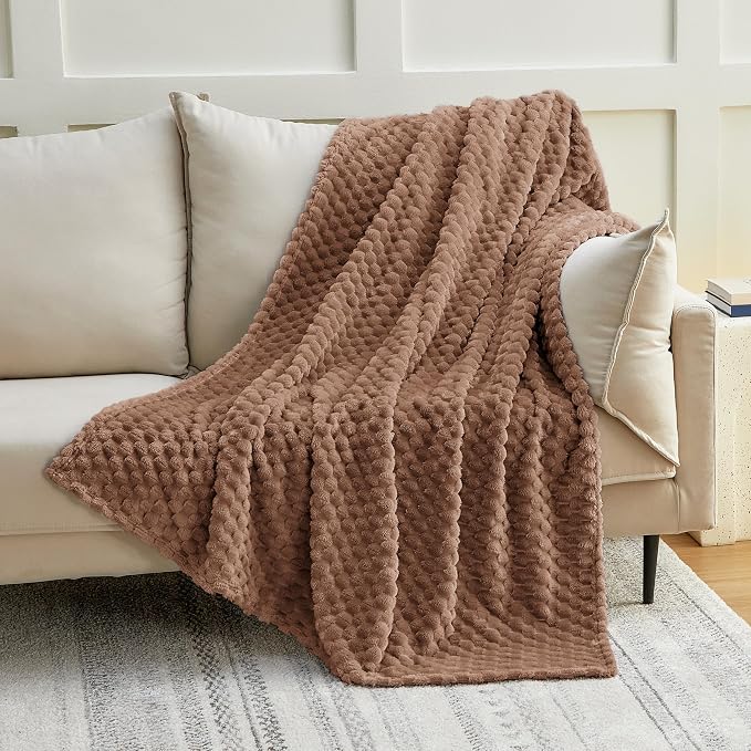 EXQ Home Gentle Soft Fleece Throw Blanket – Cozy Lightweight 3D Imitation Turtle Shell Jacquard Blanket for Couch Bed – All-Season Warm Fuzzy Flannel Blanket for Women Mom Gifts(60"x80",Mocha Mousse)