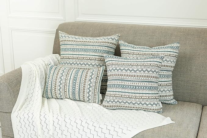 Mika Home 2-Pack Throw Pillow Covers,Striped,18x18 Inches, Green Taupe | Decorative Square, Cushion Cases for Sofa Couch, Bohemian Striped Geometric Pattern