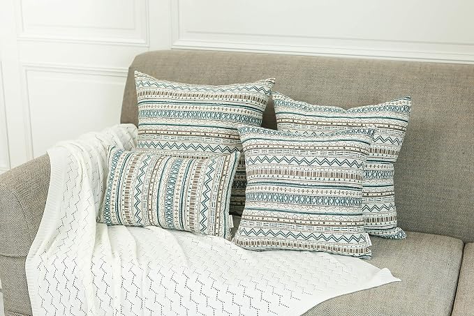 Mika Home Pack of 2 Oblong Pillow Covers,Striped,12x20 Inches, Green Taupe | Lumbar Pillow Cases for Sofa Couch Living Room, Bohemian Striped Geometric Pattern
