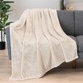 PAVILIA Cream Beige Throw Blanket for Couch Sofa Bed, Soft Fuzzy Waffle Jacquard Microfiber, Warm Lightweight Fade-Resistant Decorative All Season Throw, 50x60