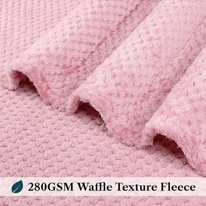 PAVILIA Light Pink Fleece Throw Blanket for Couch Sofa Bed, Soft Fuzzy Waffle Jacquard Microfiber, Warm Lightweight Fade-Resistant Decorative All Season Throw, 50x60