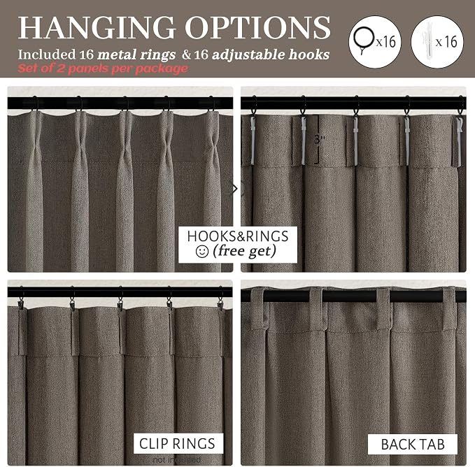 Chocolate Tart Extra Long 108 Inch Floor to Ceiling Curtains for Dining Room, Memory Shape Pinch Pleat Thick Natural Linen Modern Curtain Luxury Decor Light Filtering Window Drapes 2 Panels 9FT Length