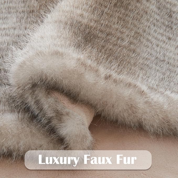 NEWCOSPLAY Faux Fur Thick Throw Blanket for Couch,Stripe Light Grey,50"x60" | Luxury Fluffy Thick Warm Blanket for Couch Sofa Bed 1000GSM, Soft Plush Cozy Decorative Throw, Gift for Women Men