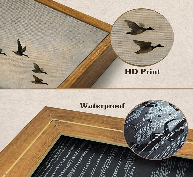 Framed-Vintage Flying Duck Canvas Wall Art-8x10in | Duck Hunting Picture Poster Print,Retro Wild Duck Painting Artwork for Bedroom Living Room Wall Decor