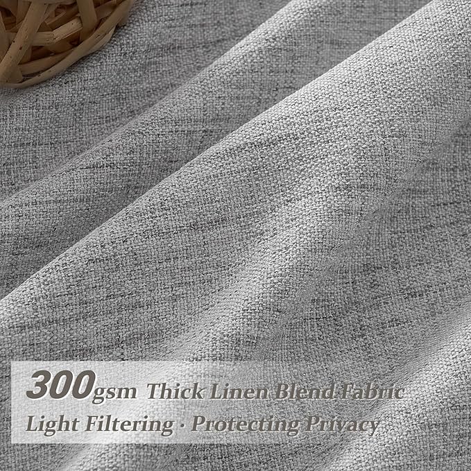 Light Gray Semi Sheer Viral 90 Inch Long Curtains for Bedroom, Memory Trained Pinch Pleated Privacy Light Filtering Sliding Glass Door Curtain 7-1/2 FT Length Grey Natural Linen Drapes 2 Panels Set