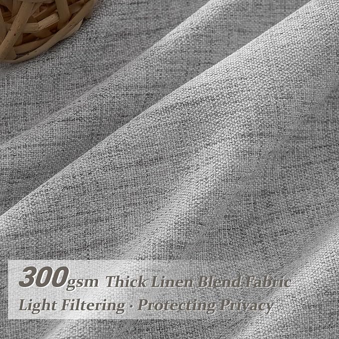 Pinch Pleat Extra Wide 70 Inch Curtains 96 Inches Long 2 Panels Set for Dining Room, Light Grey Memory Shape Natural Linen Light Filtering Windows Drapes Privacy Semi Sheer Country Curtain 8FT Length