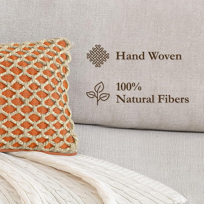 Boho Living Jada Premium Woven Design, Decorative Throw, Living Room Décor, (1) 12" x 20" Pillow Cover, Harvest Orange