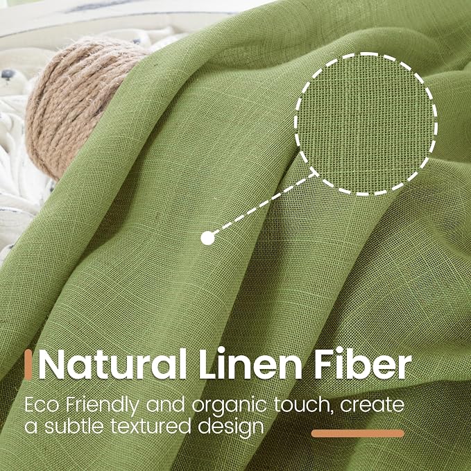 BGment Green Linen Curtains 45 Inch Length - 2 Panels Set Sheer Drapes Rod Pocket for Living Room Bedroom Lightweight, 2 Panels Set, 42 X 45 Inch